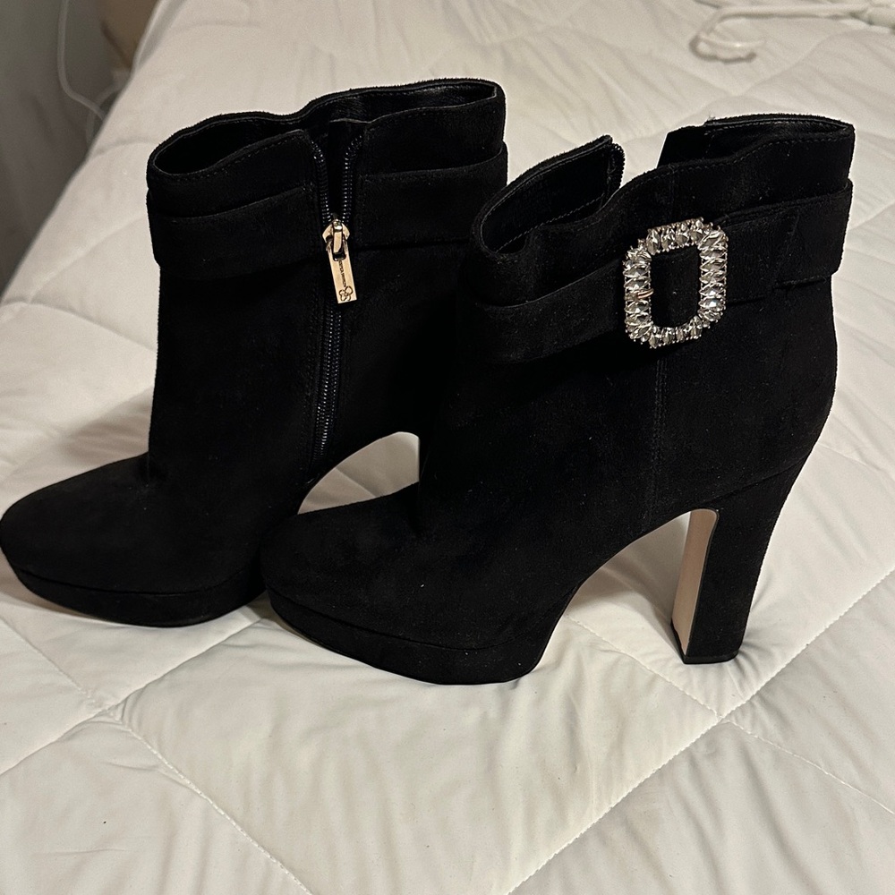 Jessica Simpson Black Heeled Boots with Sparkling Buckle